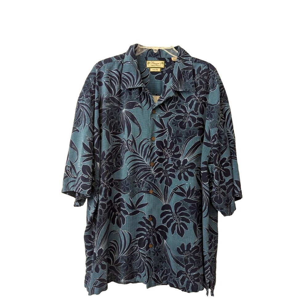 Pusser's Island Reserve Men SS Silk Camp Shirt Tropical Teal Blues Tiny Flaw - Picture 10 of 12